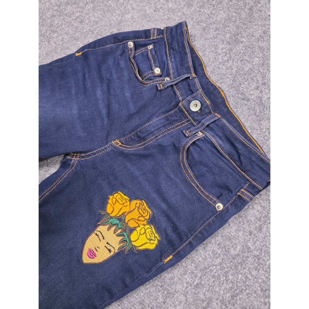 Rag &‎ Bone Cate Ankle Skinny Jeans Womens 25 Blue Carmen Rose Embroidery